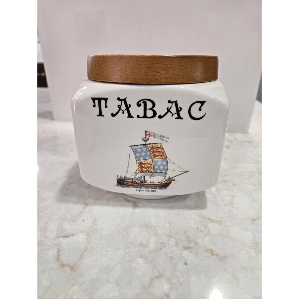 Vintage Whitecross Ceramic Humidor Jar Wood Lid Made in Italy Ships Viking